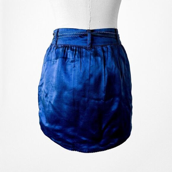 Vintage Y2K Navy Blue High Waisted Silk Pocket Mini Pencil Skirt Size XS/S - Picture 6 of 7